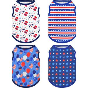 Vehomy 4Pack 4th of July Dog Shirt USA Flag Puppy Cat Sleeveless Shirts Independence Day Dog Vest Stripes Stars Pet Tank Tops Outfits Clothes for Small Medium Dogs, M