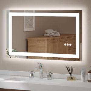 USHOWER LED Bathroom Mirror 40x24 Inch Tempered Glass - Frameless LED Backlit Lighted Mirror for Bathroom Vanity with Anti-Fog, 3 Colors Dimmable, Memory Function, Wall-Mounted