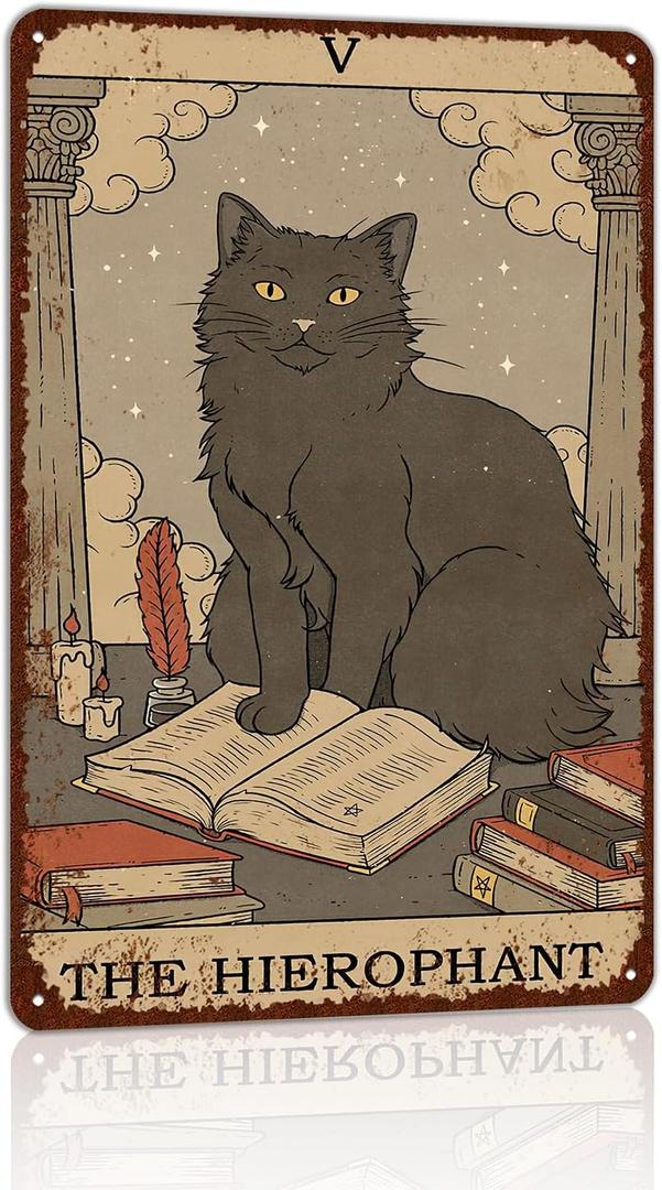 Vintage Cat Tin Sign Retro Tarot Card Metal Sign Poster Wall Art Decor Bathroom Dorm Room Home Decor - Hierophant