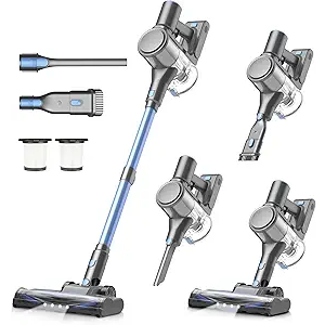 Zefiro Cordless Vacuum Cleaner for Home,450W /40Kpa 50Mins Stick Vacuum,AntiTangle 1.5L Dust Cup, Rechargeable Wireless Handheld Vacuum for Pet Hair/Carpet/Floor,Blue&Gray