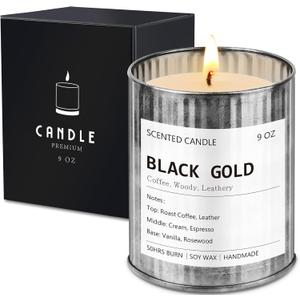 2 x Scented Candle for Men - Man Cave Gifts Coffee Leather Woody Scent | 50Hr Burn Soy Wax Candle in Metal Tin (9oz) - Masculine Home Decor, Birthday Gift for Him