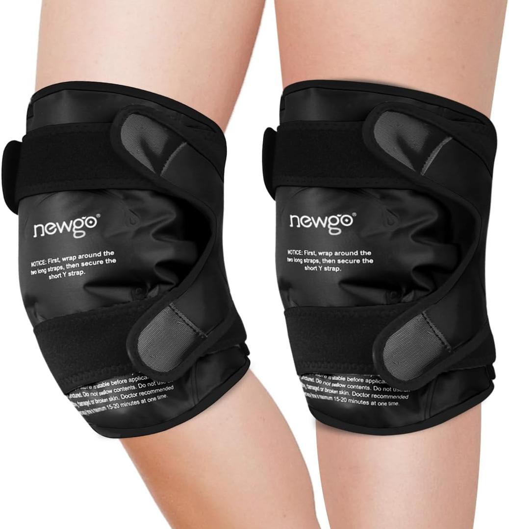 NEWGO Ice Pack for Knee Injuries Reusable, Knee Ice Pack Wrap Around Entire Knees for Replacement Surgery Recovery, Gel Cold Pack Wrap for Meniscus Tear, ACL, Swelling Pain Relief - 2 Pack Black
