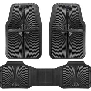 CAR PASS Rubber Floor Mats, All Weather Waterproof Trim-to-Fit Automotive Mats for Cars Trucks SUV, Anti-Slip Easy Clean, Heavy Duty Full Set 3-Piece, All Black Global Recycled Standard
