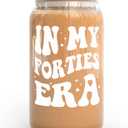 KLUBI 40th Birthday Gifts Women - In My Forties Era 16 Ounce Glass Cup 40th Birthday Decorations for Women 40 Year Old In Their 40s Era Cup Decor