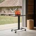 HUANUO Small Rolling Laptop Standing Desk, Height Adjustable Mobile T-Base Desk with Lockable Casters, Portable Sit-Stand Workstation for Bedside & Sofa, Walnut, 25.6" x 15.7"