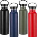 LemonRoad 4 Pack Water Bottles Insulated Stainless Steel 21 oz Double-wall Insulated Leak-proof Non Spill Reusable Sport Water Bottle with Lid for Camping Hiking, Black, Navy Blue, Military Green, Red