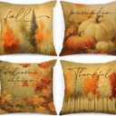 Benjia Fall 12x12 Throw Pillow Covers Set of 4, Watercolor Forest Pumpkin Decorative Holiday Pillow Case 12 x 12 Autumn Cushion Covers Thanksgiving Pillowcase for Indoor Home Bedroom Couch Sofa Decor