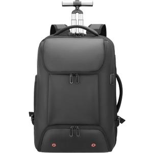 Carry On Backpack,17.3" Travel Backpack with Shoe Compartment,50L Wheeled Backpack Carry On Luggage,Laptop Compartment & USB Charging Port & TSA Approved Lock for Business,Black