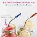 8-Pack Reusable Stainless Steel Straws with Colored & Black Silicone Tips, Straw Cleaner Brush and Polyester Travel Bag, Reusable Drinking Straws for Tumblers & Mason Jars