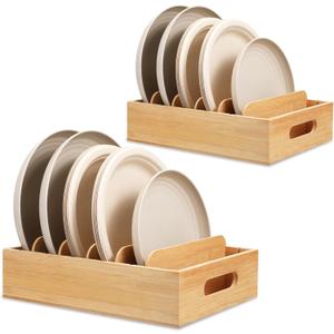 2 Pack Bamboo Lid Holder with 5 Adjustable Dividers Food Container Kitchen Cabinet Organizer for Kitchen Gadget Container Lids