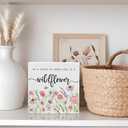 In a Field Full of Roses She Is a Wildflower Sign, Christian Gifts for Women, Baby Girl Nursery Botanical Floral Motivational Sign Decor for Home Girls Room Wall Tabletop Shelf Decor 5x5 C16