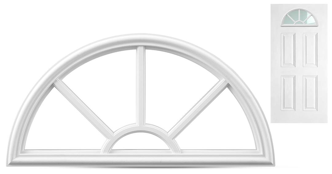 Pushglossy 1 Pc 22" x 10" Entry Door Frame Half Round Top Exterior Door Only Replacement for 1" Glass (Glass Not Included) 5 Lite Exterior Front Doors Window Frame Insert Replacement (White)