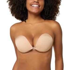 Niidor Adhesive Bra Invisible Silicone Reusable Sticky Bra Strapless Backless Adhesive Bra for Women Wedding Dress Nude (Beige, S)
