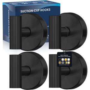 Suction Cup Hooks for Shower, Heavy Duty Shower Towel Suction Hooks, No Drill Wall Mounted Towel Hooks for Bathrooms Wall, Kitchen,Glass, Mirror,Tile to Hang Towels, Robes, Coat-Black(4 Pack)