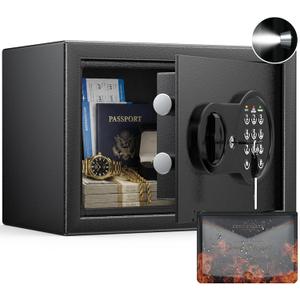 0.5 Cu Ft Mini Safe Box with Fireproof Document Bag, Money Safe with Keys & Pass Code & Wall Mount Kits, Small Safes with Smart Alert System for Money, Jewelry, and Documents【2026 New】
