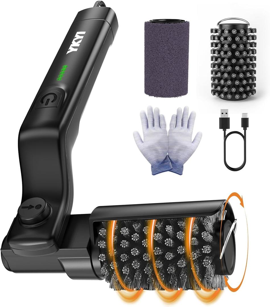 YKYI Electric Grill Brush - Cordless Rechargeable BBQ Cleaner with 180 Adjustable Head, 2600mah High-Torque Power Rotary BBQ Scrubber for Outdoor Stainless Steel Cast Iron Grates (Black)