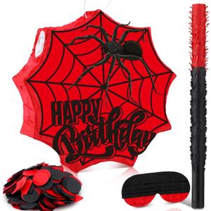 Deekin Spider Piata for Birthday Party Decoration Small Piata for Spider Party Favors Birthday Gifts with Blindfold Stick and Confetti for Celebration(Birthday Spider)