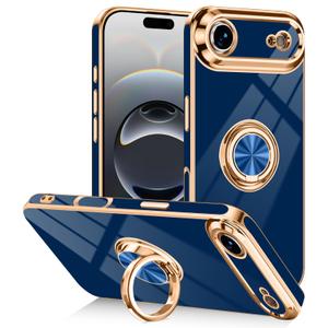 Tnarru Designed for iPhone Air Case with Ring Stand, 360° Rotatable Holder Support Magnetic Car Mount Soft TPU Plating with Full-Covered Lens Protection Phone Case for iPhone Air Blue