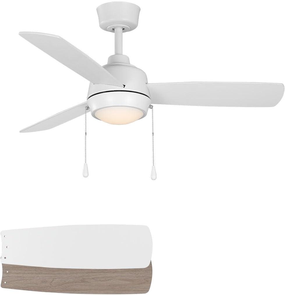 Wynwood 44-inch Connie Indoor Ceiling Fans with Lights, Pull Chain, Matte White, 3-Blade, Frosted White Shade [W58356]