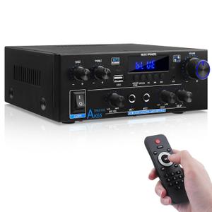AK55 Stereo Audio Amplifier, 2.0 Channel 70W x2 Bluetooth 5.0 Home Theater Power Amplifier with BT/USB/AUX,Optical & Coaxial Inputs, FM Radio, MIC/Echo, AMP for Passive Speakers and Active Subwoofer