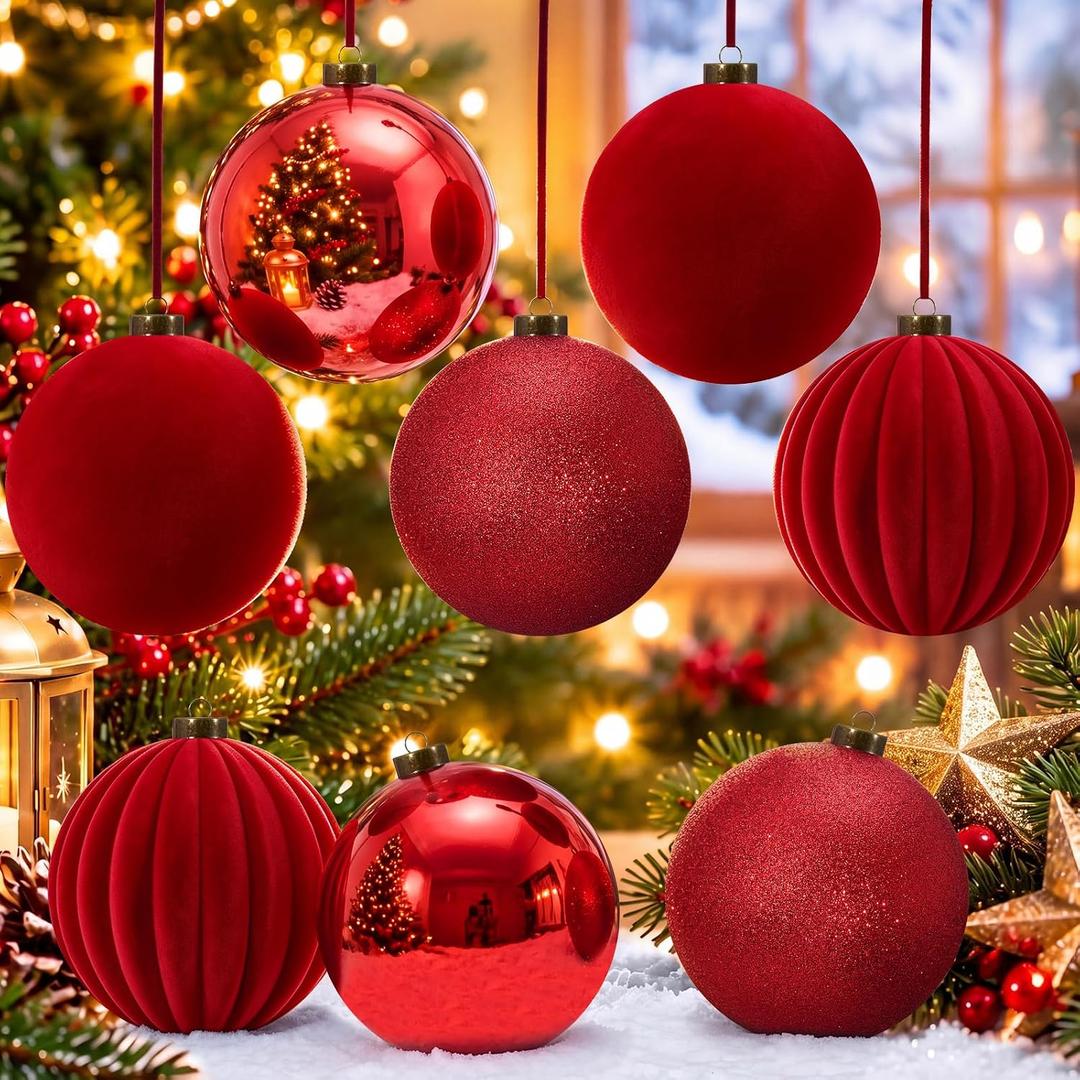Liliful 8 Pcs 6 Inch Extra Large Christmas Ball Ornaments Decor, Red