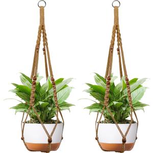 Macrame Plant Hanger - Fits 6 to 15 inches Pots for Indoor Outdoor, 43 Inch, Set of 2, Brown (POTS NOT Included)