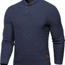 Mens Thermal Pullover Sweaters Long Sleeves Slim Fit Pure Cotton Sweaters Stand Collar Knitted Buttons Winter (Blue, M)