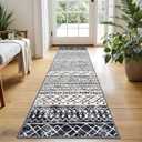 KUTA Moroccan Washable Runner Rugs 2x5, Non-Slip Vintage Black Navy Blue Boho Hallway Kitchen Rugs Ultra Soft Geometric Floor Carpet Runners for Bedroom Laundry Living Room