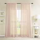 Novecozy Natural Linen Blush Pink Semi Sheer Curtains 84 Inch Long 2 Panels Set for Bedroom Living Room, Backtab Rod Pocket Farmhouse Boho Linen Textured Light Filtering Window Drapes, Peach Pink