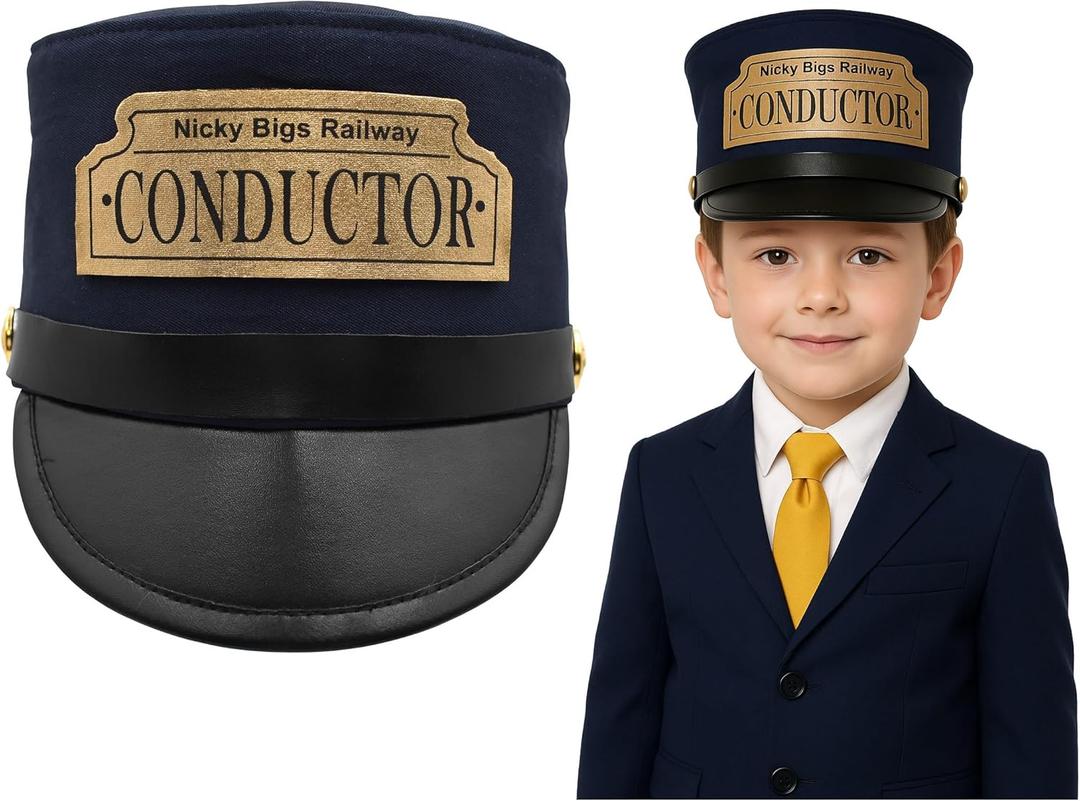 Nicky Bigs Novelties Child Deluxe Navy Blue Conductor Hat for Kids Adjustable Train Engineer Cap for Costumes, Halloween, Pretend Play & Theater Classic Railway Conductor Style for Boys & Girls