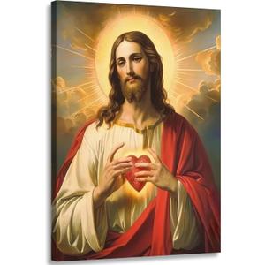 LWJARTFY Sacred Heart of Jesus Wall Art Christian Canvas Poster Print (Canvas, 24x36in)