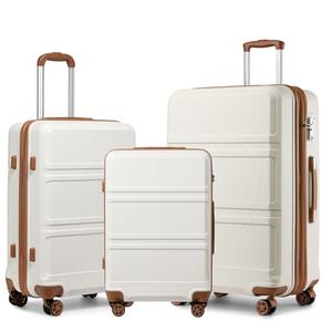 Kono 3 Piece Luggage Sets Expandable(only 28") Lightweight with Spinner Wheels TSA Lock Hardside Travel Rolling Suitcases 20in 24in 28in Carry on Cream White