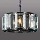 Black Modern Crystal Chandeliers Round Farmhouse Pendant Light Semi Flush Mount Ceiling Light Fixture for Bedroom Dining Room Kitchen Island Living Room Foyer Hallway(6-Light) (Round-17.71in)
