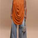 Women's Plus Size Open Back Cowl Neck Tank Tops Draped Sleeveless Chiffon Halter Top (Orange, XXL)