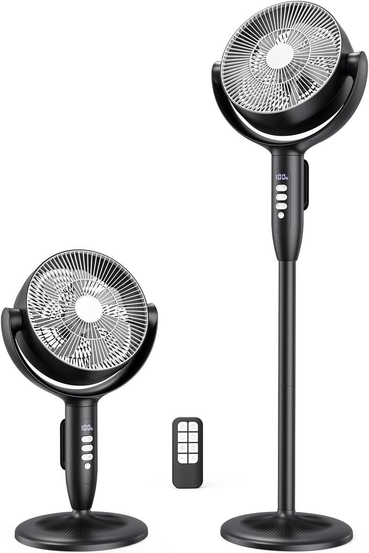 Vaofly Cordless Rechargeable Pedestal Fan, 12000mAh Battery, Remote Control | Up to 30H Runtime, 120°+120° Oscillation, 8 Speeds, Adjustable Height Standing Fan for Bedroom, Patio, Camping