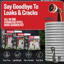 Best 150 ft Metal Garden Hose Set - No-Kink Durable 316 Stainless Steel, 10-Way Zync Spray Nozzle & Hook  Tough Flexible Heavy Duty Water Hoses, Naval Brass, Rust, Weather, LeakProof