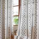 Sutuo Home White Boho Curtains 2 Panels for Bedroom Dining Room, Bohemian Cream Semi Blackout Floral Linen Curtains Stripes Decor with Tassels Country Privacy Grommet Window Treatment 52" W x 96" L