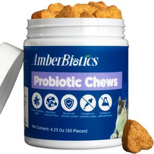 Probiotics for Cat, Boosts Immune System, Improves Digestion, Supports Gut Health, Relieves and Prevents Diarrhea and Soft Stools, Salmon-Flavored Chewable Tablets - 30 Tablets (120g)