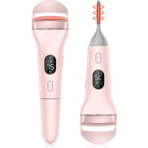 Dual Head Heated Eyelash Curler, Fast Heat Up in 8s, Heated Eyelash Curler for Women, Safe Anti-Scald Heated Lash Curler with 5 Temperature, Natural 24H Long-Lasting Curls, Portable for Travel