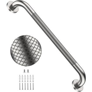 24 Inch Anti Slip Shower Grab Bar,YuanDe Brushed Nickel Bath Grab Bar | Stainless Steel Knurled Bathroom Safety Rail, Shower Handrail Support, Handicap Elderly Balance Assist Handles-1.25" Diameter