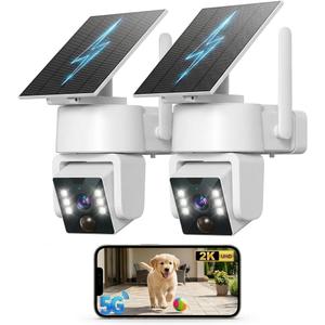 5G & 2.4G Wi-Fi Outdoor Camera Wireless,Solar Security Cameras Wireless Outdoor, 2K 360° PTZ Camera, Solar/Battery Powered, PIR Human Detection, Color Night Vision,Two-Way Voice Calling, Alexa