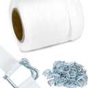 QWORK 3/4" x 250' Woven Cord Strapping Roll with 50 Pcs 3/4" Metal Buckles, Heavy Duty Polyethylene Braided Rope Strap Roll, 2400 lb Strong Break Strength 6" x 3" Core, White