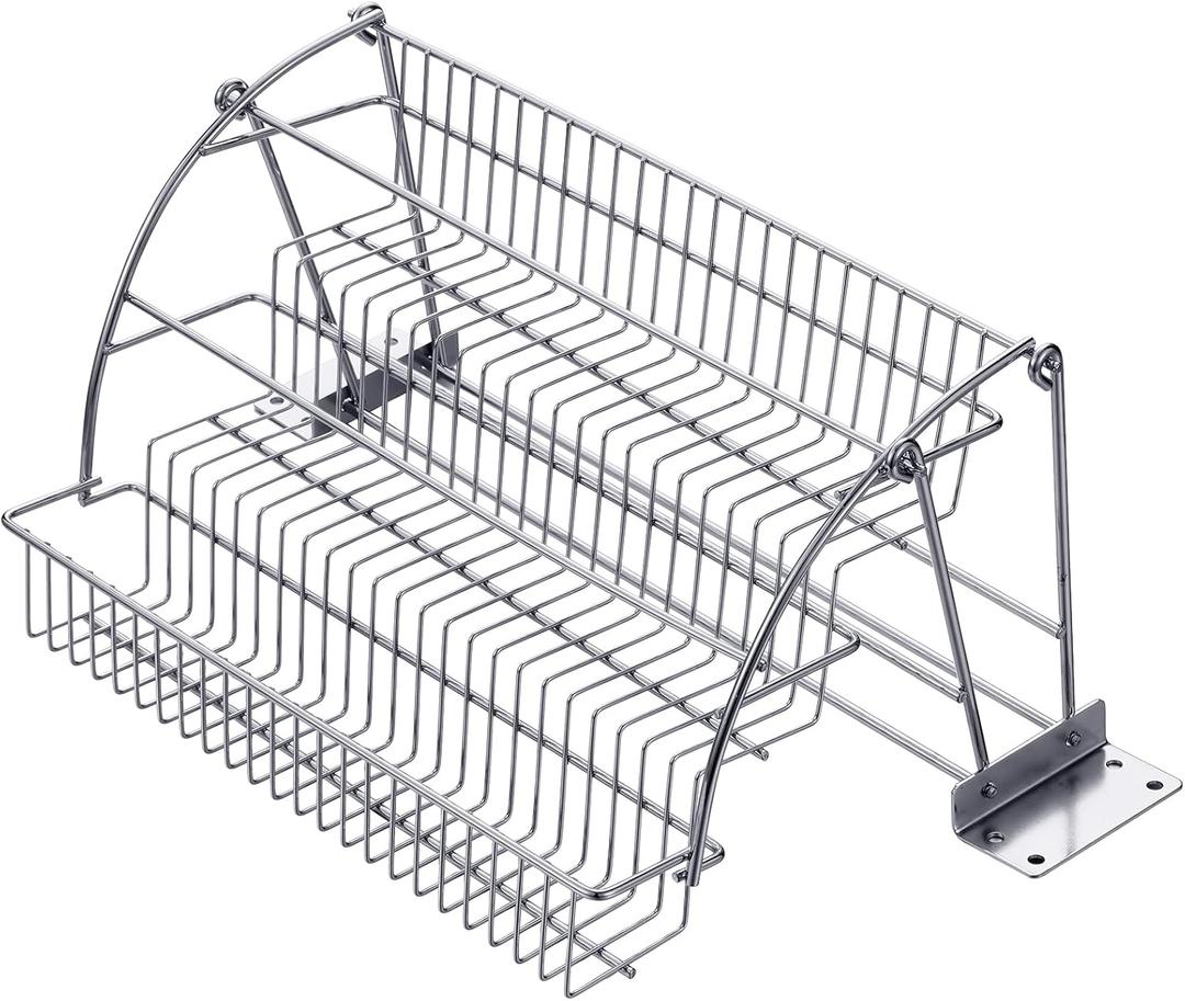 Honeydak 3 Tier Pull Down Spice Rack for 15 inch Cabinet Retractable Large Capacity Kitchen Storage Shelf Step Retractable Storage Holder for Kitchen Cupboard Pantry