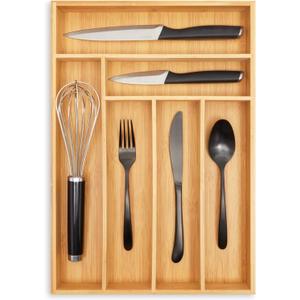 Juvale Bamboo Silverware Organizer for Drawer, Kitchen, 6 Slot Utensil Tray (17 x 11.75 x 1.75 In) (Brown)