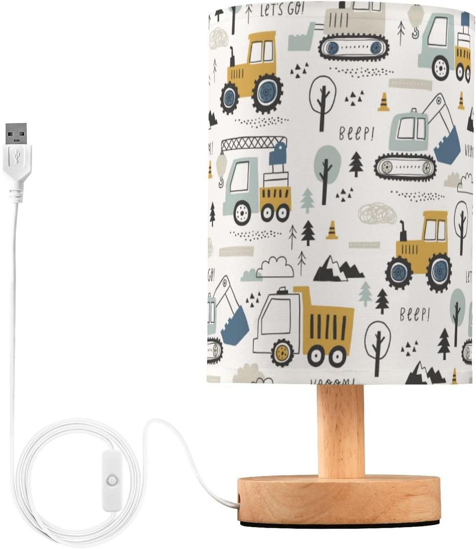 Truck Lamp for Boys Room Construction Vehicles Night Light with USB Charging Non-Slip Base Built-in LED No Bulb Needed Cute Tractor Table Lamp for Kids Bedroom Home Decor