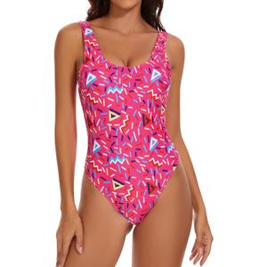 MIAIULIA Women's Retro 80s/90s Inspired High Cut Low Back Padding One Piece Swimwear Bathing Suits (Medium)