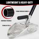 Sand Scoop for Metal Detecting, Stainless Steel Metal Detector Scoop, Sand Sifter for The Beach with Long Fiberglass Handle, Metal Detector Accessories, Metal Detecting Shovel, Sand Flea Rake