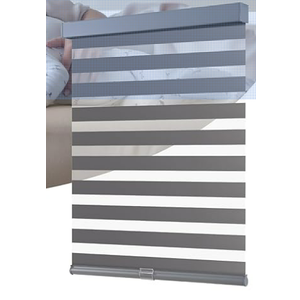AOSKY Cordless Zebra Blinds for Windows Pull Down Roller Window Shades Dual Layer Light Filtering Privacy for Day and Night, Free-Stop Door Shades for Home Easy to Install (50" W X 72" H, Grey)