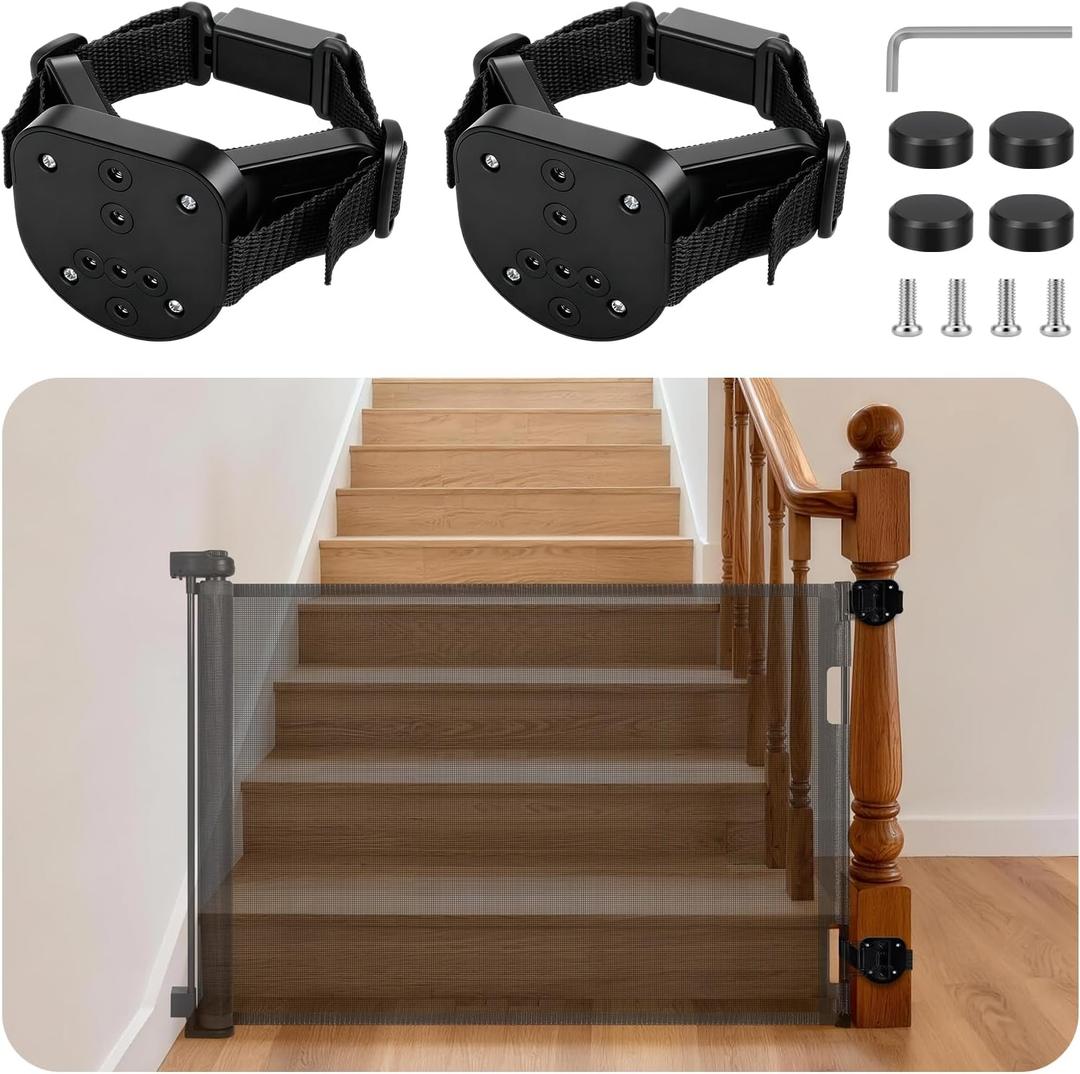 2Pcs Baby Gate Stair Railing Banister Adapter, Fits 1.9-4.72'' Diameter Universal Banisters, Wide Square/Round Railings No-Drilling Mounting Fittings for Retractable Gates, Adjustable Fixed Strap