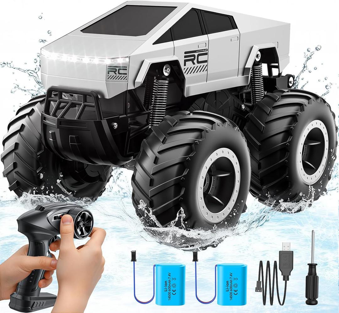 Remote Control Car Off-Road Pick-up Truck, 4WD Amphibious RC Trucks Toy RC Cars for All Terrain, 1:16 Scale Hobby Monster Truck Toys 2.4GHz Vehicles Kids Gifts for Boys/Girls Age 6 7 8 9 10-12+ (Silver)